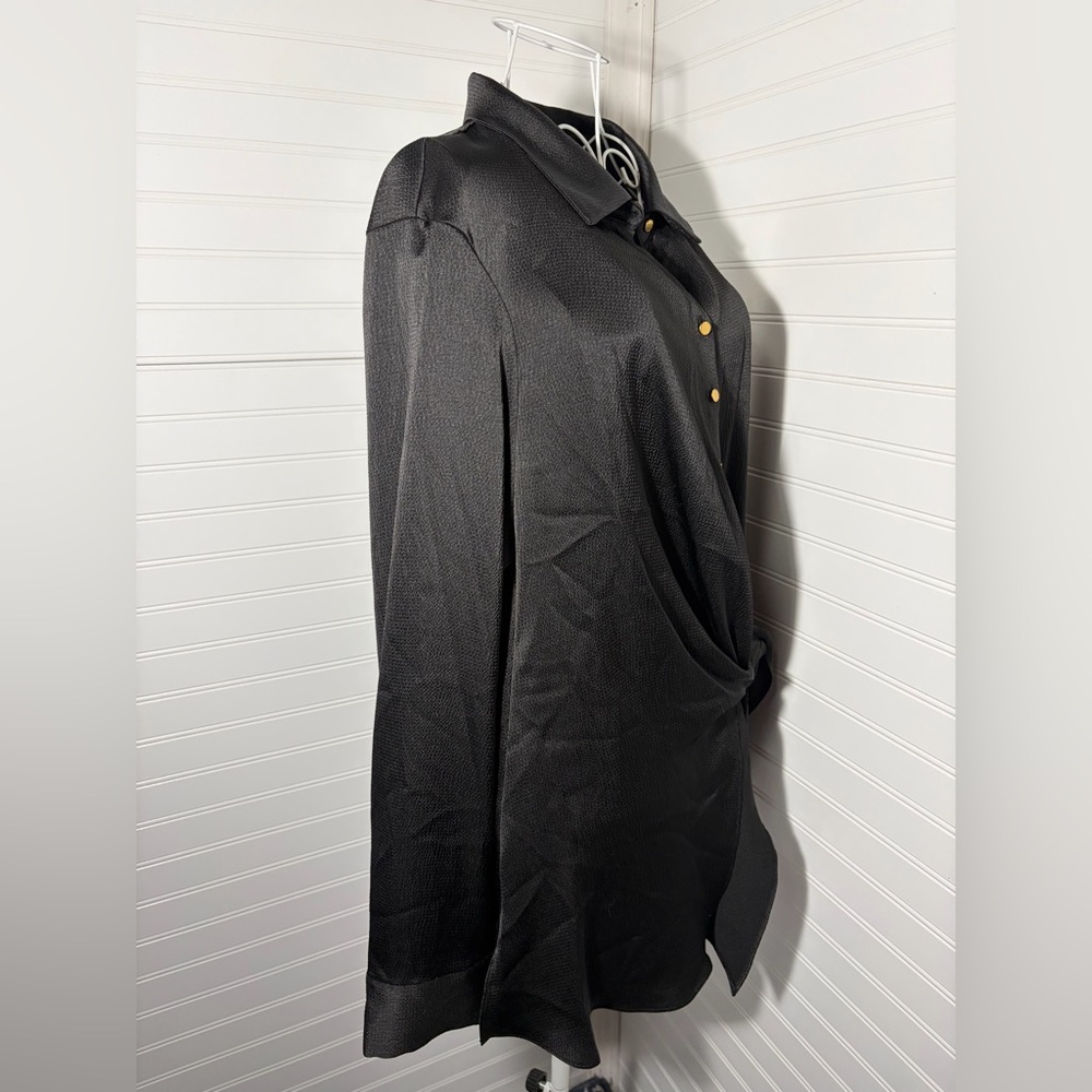 Donna Karan Black Button-Up Shirt with Gold Button Accents - Picture 6 of 7